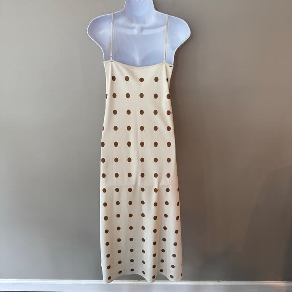 Jenni Kayne Slip Dress Caramel Dot Midi Sz 10 Cream Classic Timeless Feminine - Picture 6 of 15